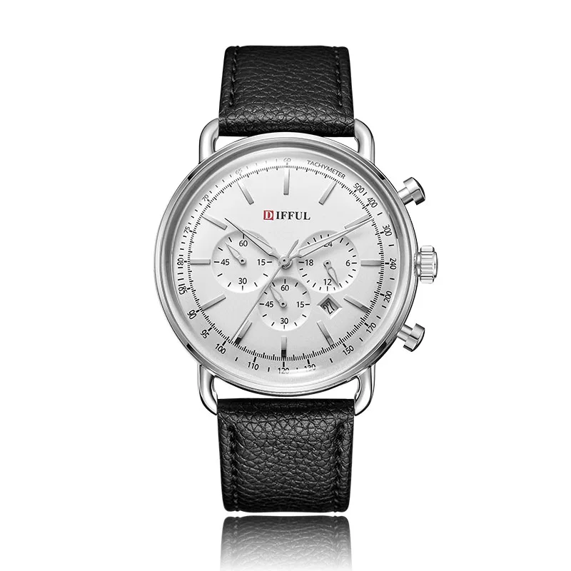 DIFFUL Brand 3ATM Waterproof Business Style Men Minimalist Chronograph Quartz Watch With Leather Band