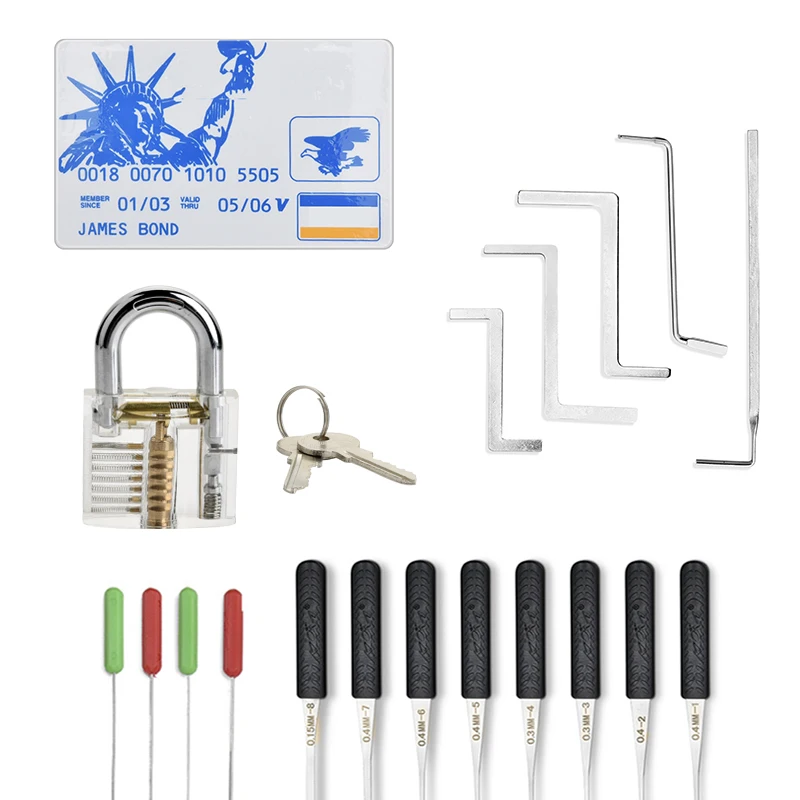 

Locksmith Tools Lock Pick Set Broken Key Extractor with Transparent Locks Practice Combination Padlock For Training