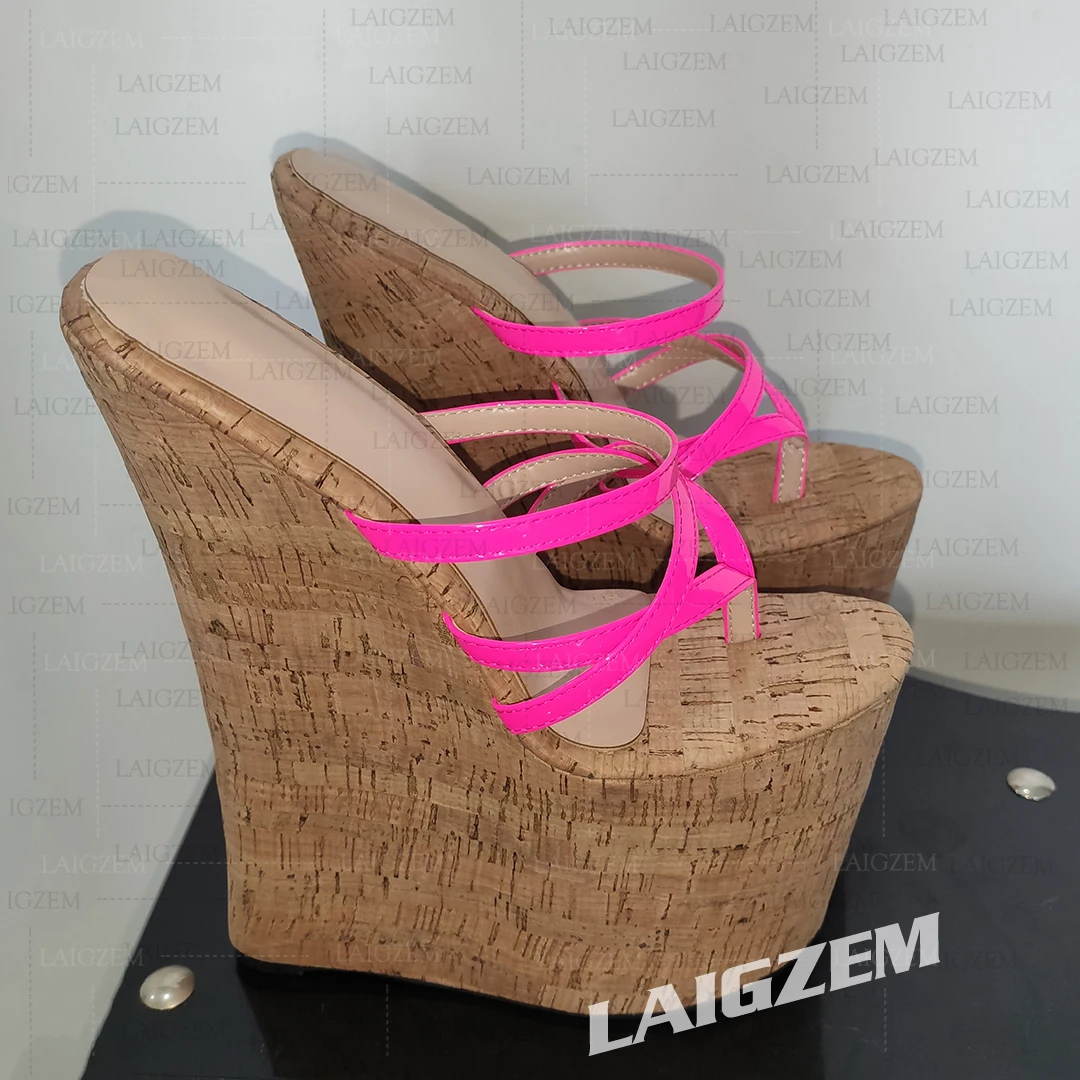 

LAIGZEM Женские сандалии на платформе, шлепанцы с открытым носком, туфли-лодочки на высоком каблуке 22 см, женская обувь ручной работы, женские большие размеры 39, 41 45 48