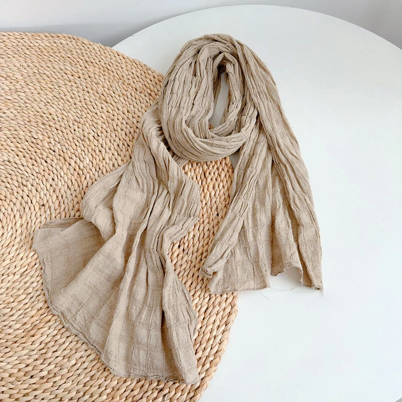 وشاح نسائي من القطن والكتان برقبة قابل للتنفس للحماية من الشمس إكسسوار دافئ لعطلة الصيف والخريف الفاخرة #4