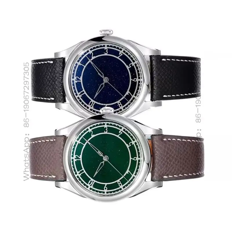 FFFFF  Blue crystal green sandstone disk Swiss automatic mechanical watch genuine leather business leisure watch