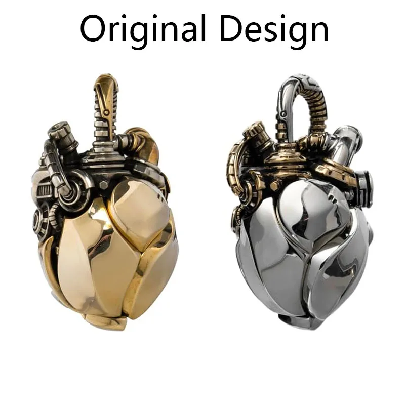 Original Design Mechanical Heart Pendant Necklace Yellow And Silver Beating Heart Jewelry Halloween Fidget Gift Fit Men Women