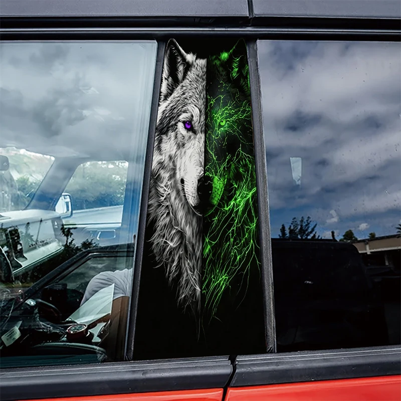 

2pcs Car Center Pillar Window Film Twin Wolves Glossy protective polyethylene film