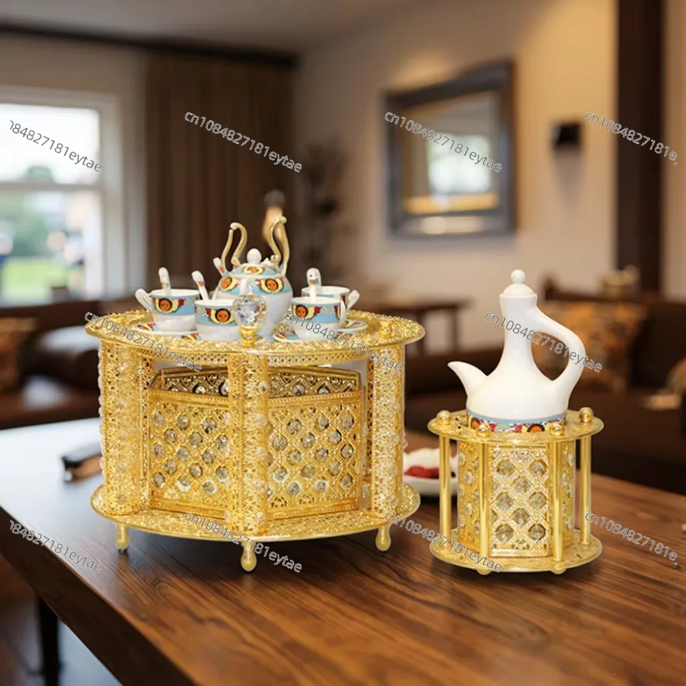 Arabian style porcelain cups and saucers with Ethiopian cutlery coffee cup holders, suitable for weddings
