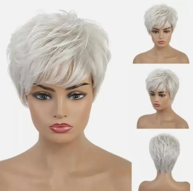 Short Straight Cut Wig para mulheres, cabelos grisalhos, Cosplay, Novo