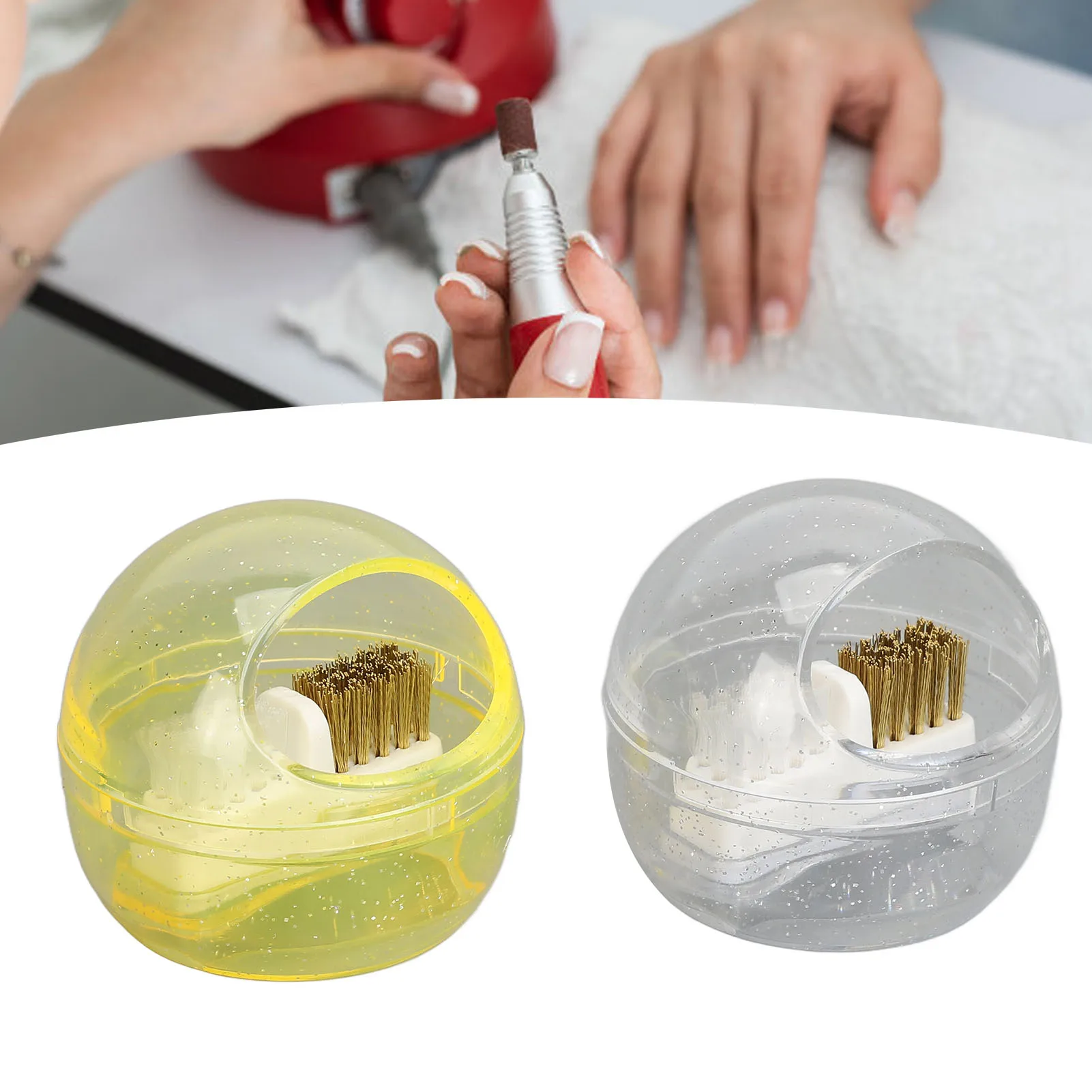 Prego polimento cabeça limpeza escova macio fio de aço duro, manicure broca limpador caixa para salão de beleza, removível, 2pcs