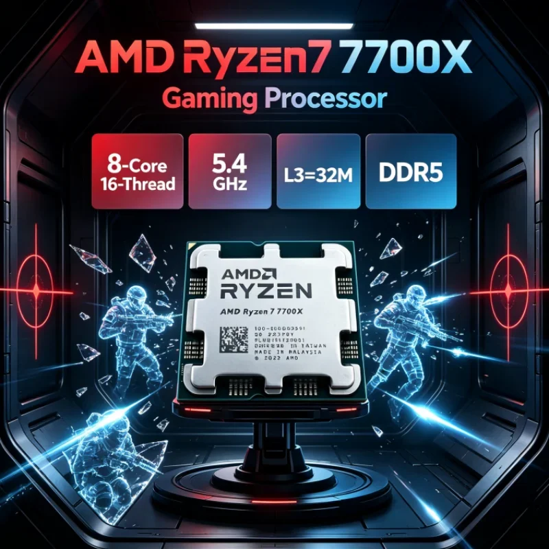 AMD Ryzen 7 7700X Socket AM5 Desktop Processor DDR5 8-Core 16-Thread Unlocked 32MB L3 5nm Gaming Processor UP to 5.4GHz