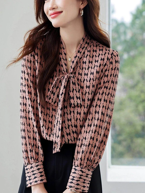 

Женская шифоновая блузка с цветочным принтом и узлом, свободный универсальный топ, новинка ранней весны 2026, корейская версия, для повседневной носки