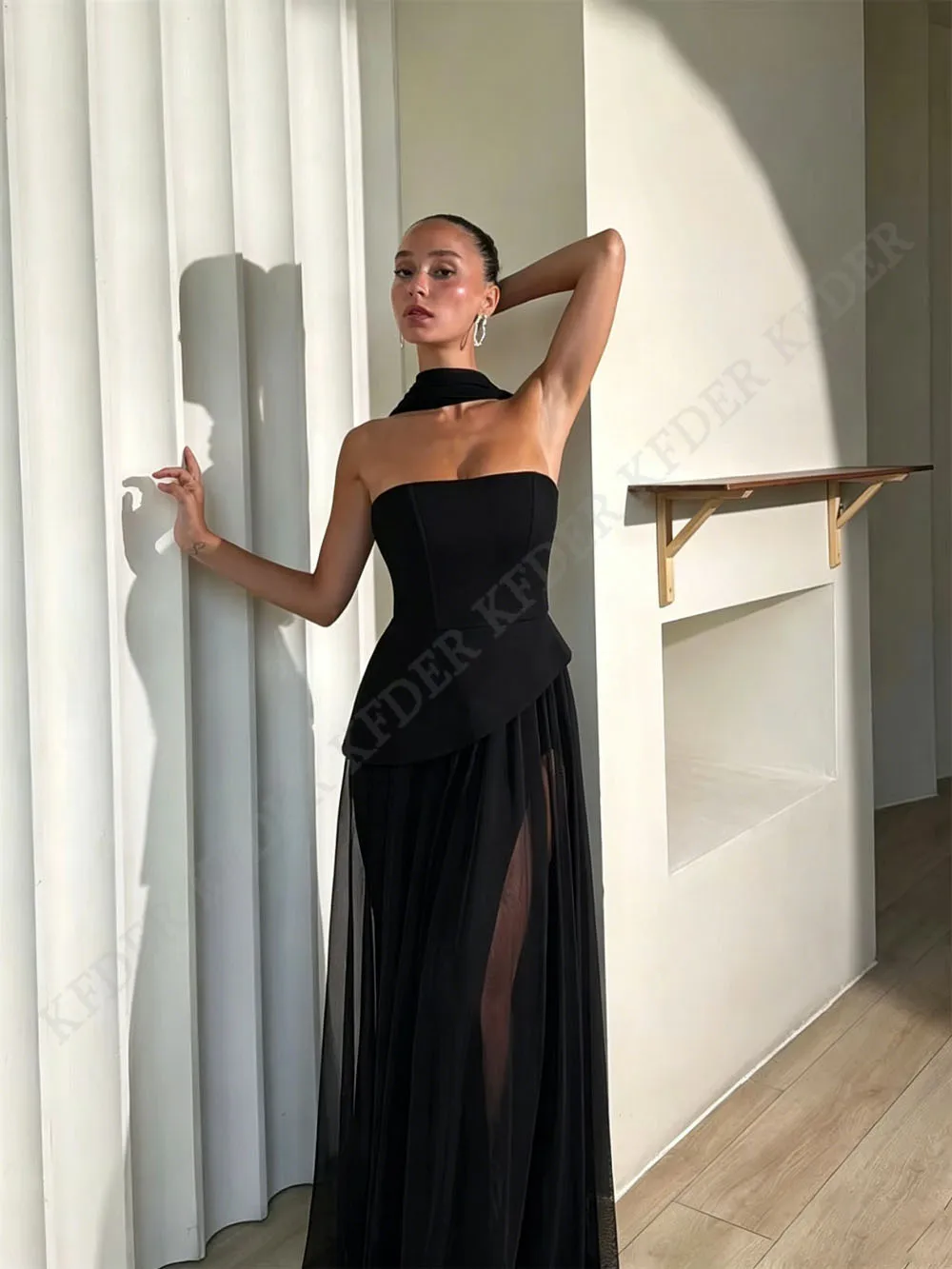 Luxurious Sky Blue Women's Evening Dresses for Special Occasions A Line Dress Elegant Luxury Designer Evening Clothes Shawl view 3