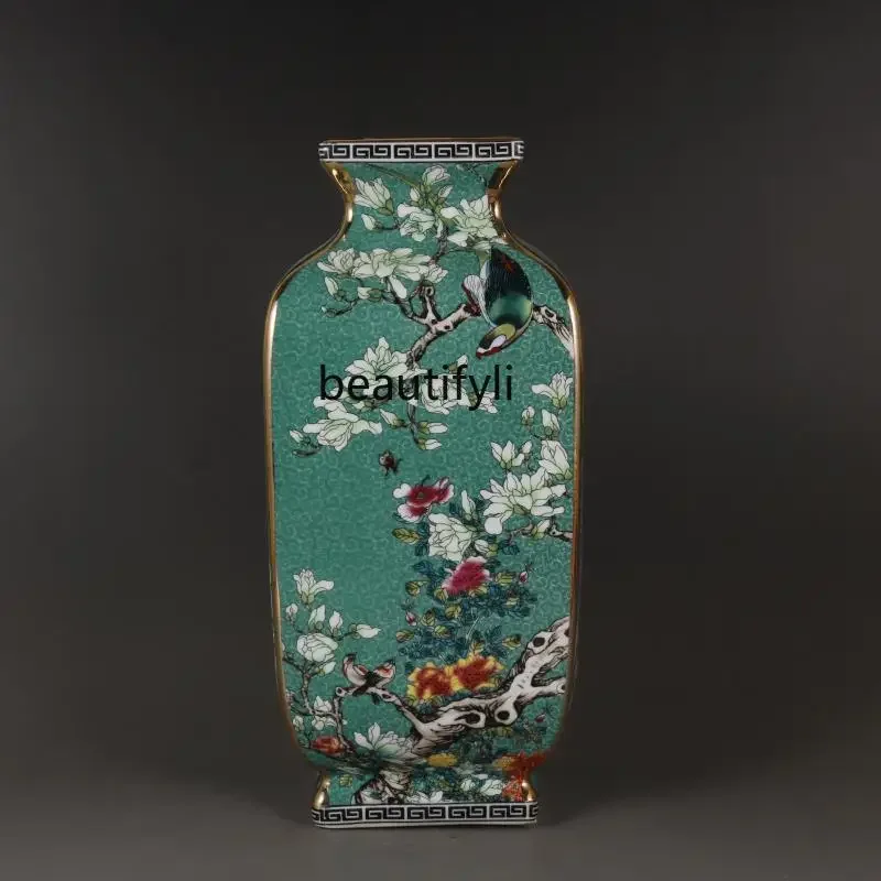 

yj Jingdezhen Enamel Square Bottle Antique Vase Chinese Home Decoration Ornaments