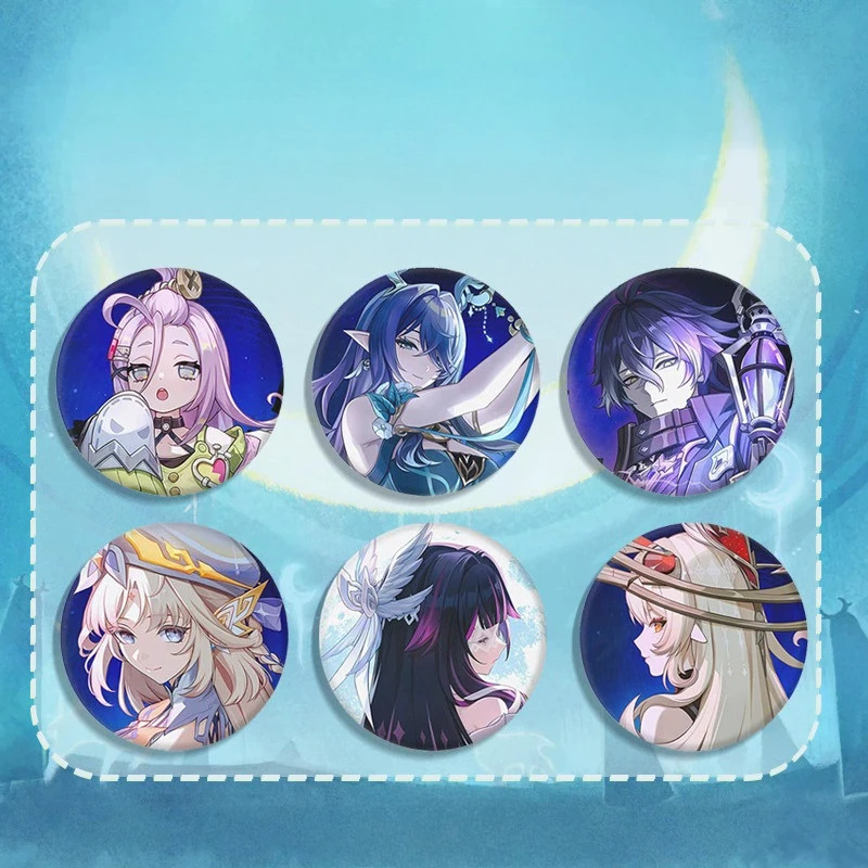 Game Yuan Shen Pin Flins Wanderer Columbina Cartoon Round Brooch Hu Tao Cosplay Badge Lapel Prop Collection Gifts Bag Decoration
