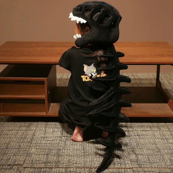 In Stock 3D Realistic Dinosaur Skeleton Outfit Set Trendy Funny Headgear Novelty Dress Up Costume Soft Plush Birthday Gift view 3