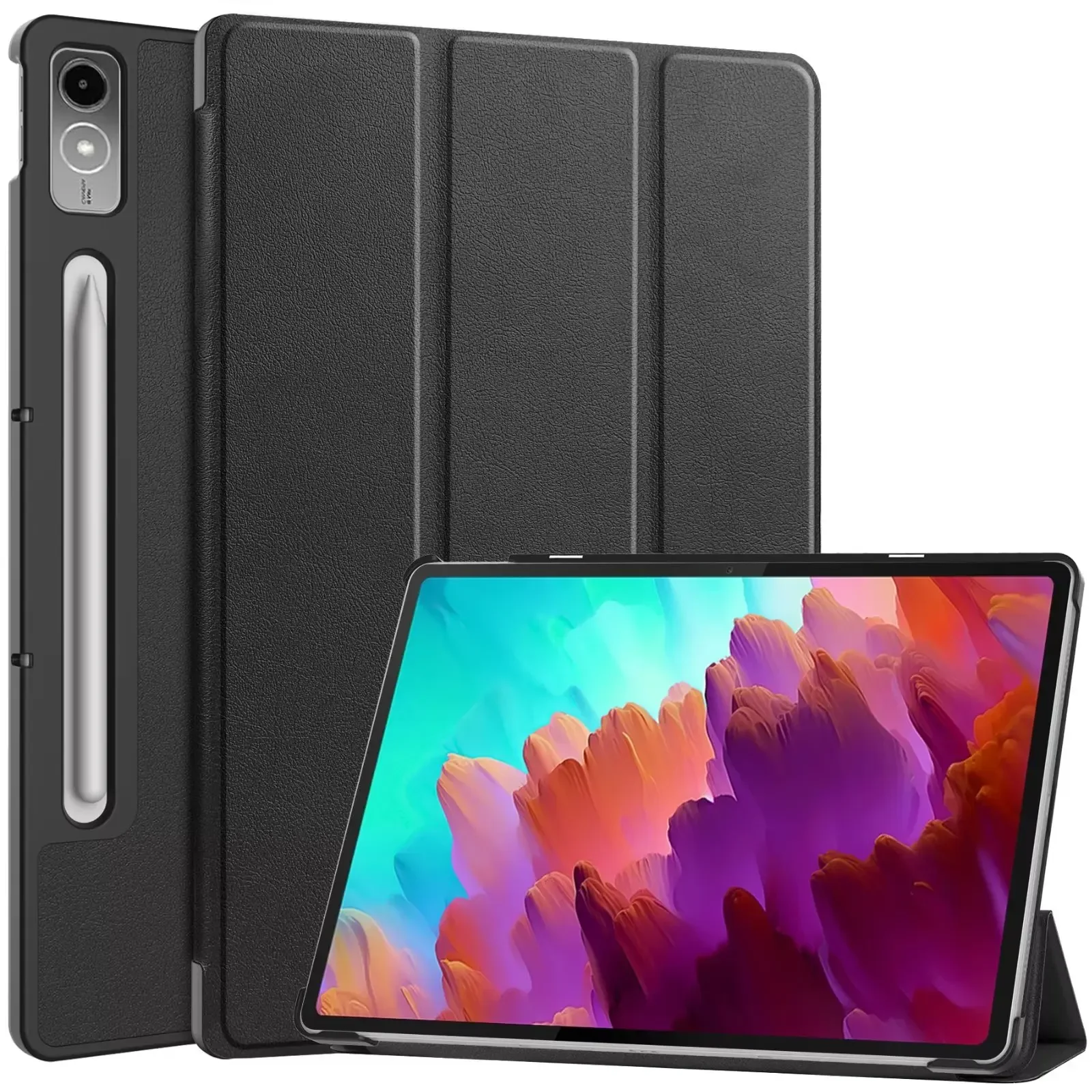 Tri-fold Magnetic Leather Stand-Style Hard Smart Protective Case for the Lenovo Idea Tab P12 12.7 2023 TB-370FU