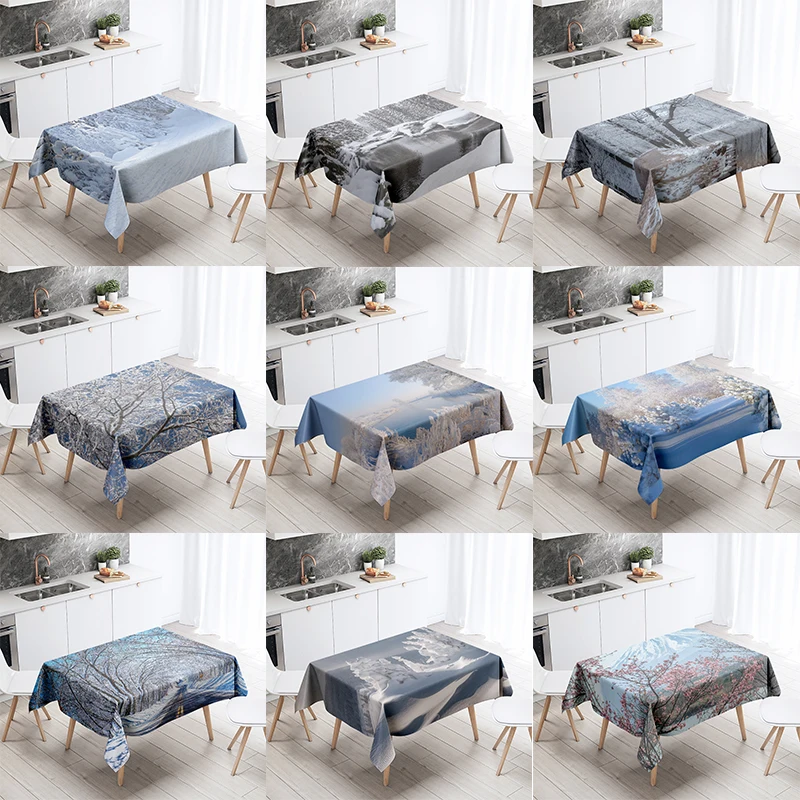 Winter snow tablecloth beautiful  anti-fouling waterproof rectangular kitchen table home decoration