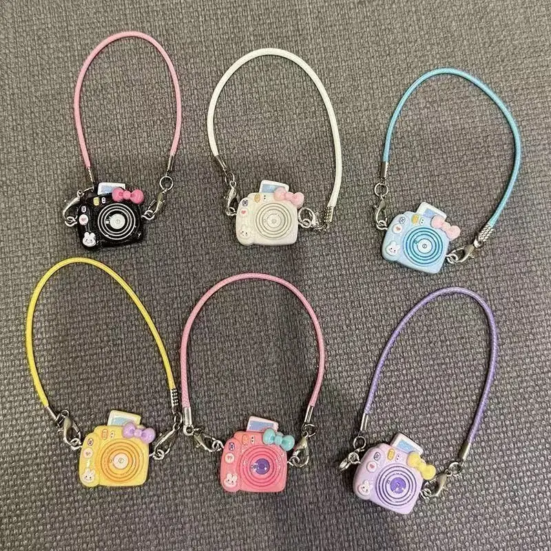 Mini pendant model resin cartoon small camera bow hanging neck plush toy pendant decoration doll house landscaping decoration