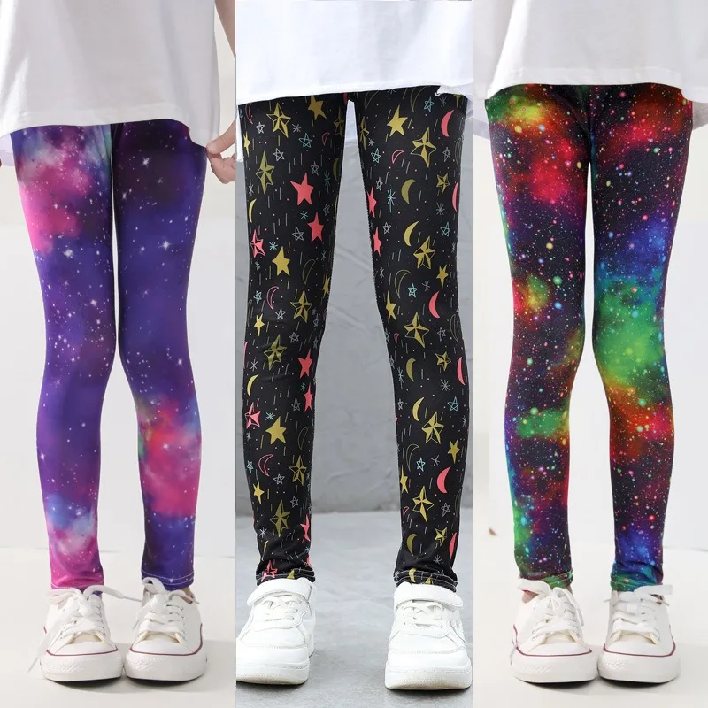 Girls' Pants Summer Thin Children's Elastic Leggings Baby Milk Screen Printed Floral Long Pants Slim Fit Ages 3-11Y