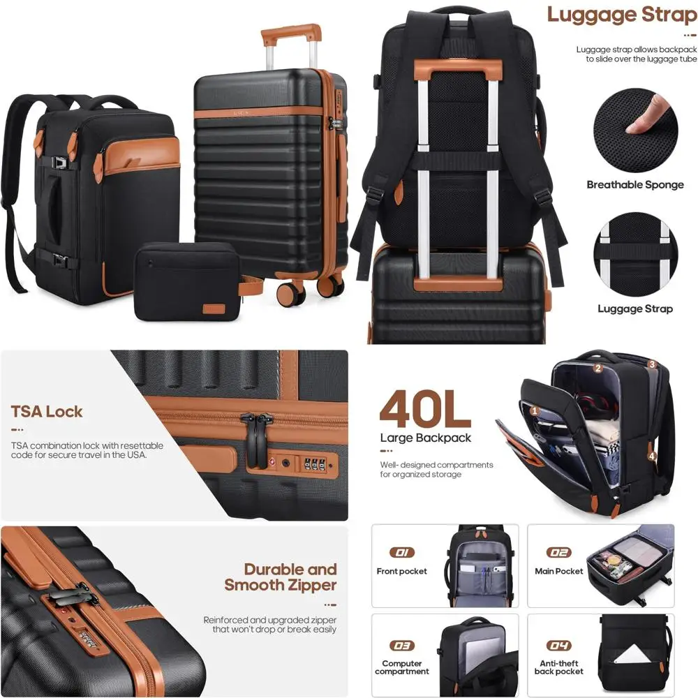 

Набор чемоданов Hardside Spinner из 3 предметов — 20-дюймовый чемодан для ручной клади с замком TSA, прочный дорожный набор чемоданов для эффективного пакина