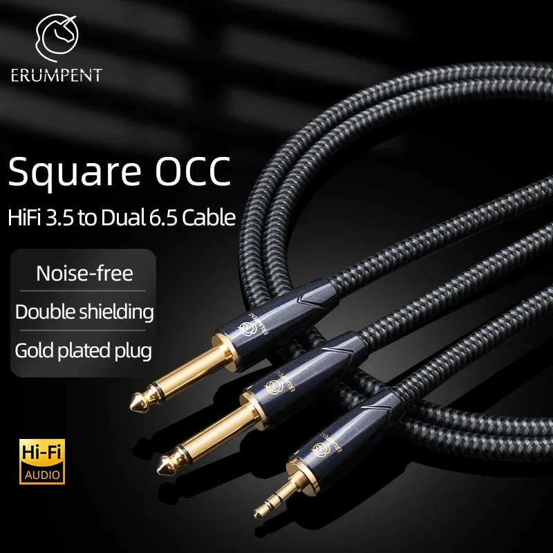 HiFi 3.5 to Dual 6.5 Cable High-end Square OCC Gold Plated Plug Aluminum Foil 130% Pure Copper Shielding Mesh for Computer Mixer