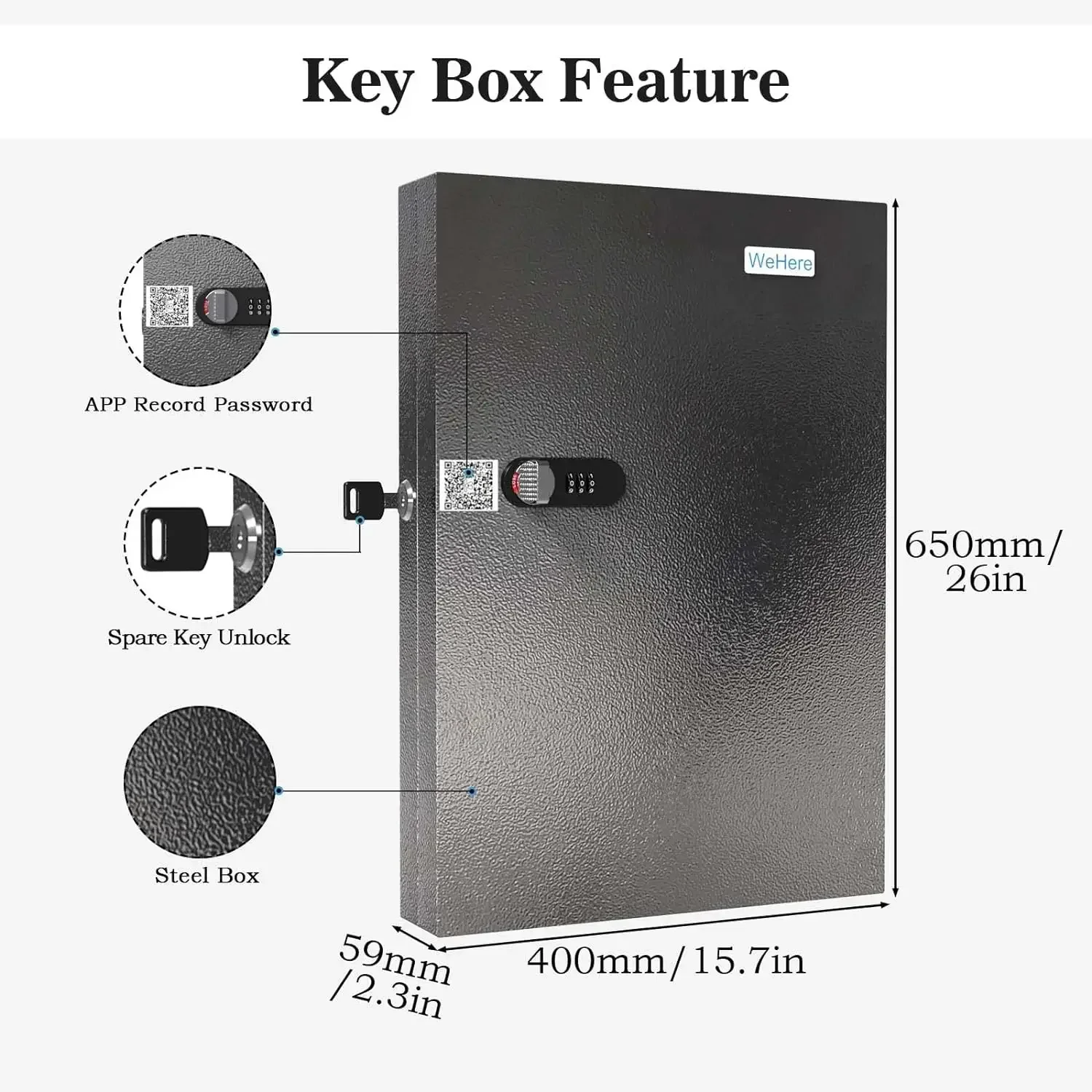 WeHere Key Safe Box Wall Mounted (96 Keys), Roller Mechanical Password Lock,key Cabinet with Combination Lock and 96 Key Labels