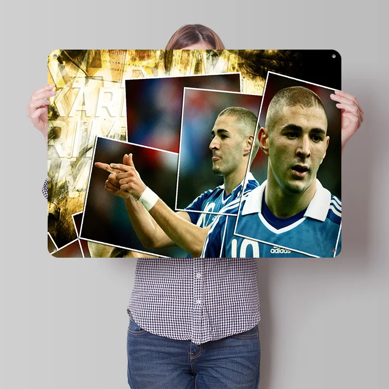 Póster Impreso de Fútbol de Karim Benzema, Arte de Pared Retro Personalizado, Letreros Metálicos Vintage para Decoración del Hogar, Habitación, Sala de Juegos, Cuarto de Hombre