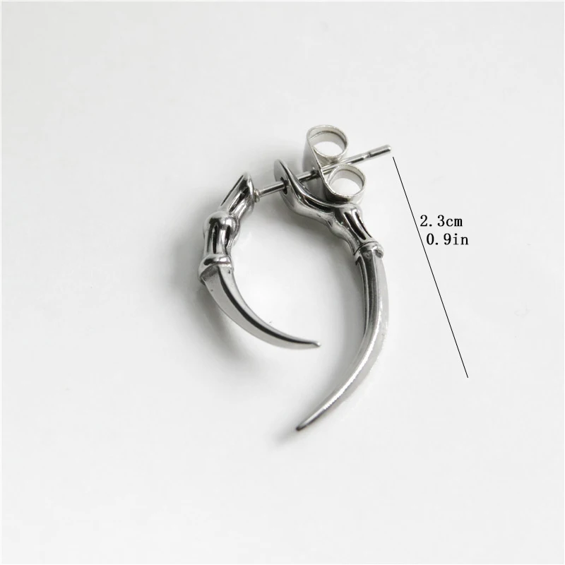 1pc Retro Stud Earrings for Women Men Animal Paw Horn Stainless Steel Ear Piercing Black Silver Color Gothic Punk Cool Jewelry