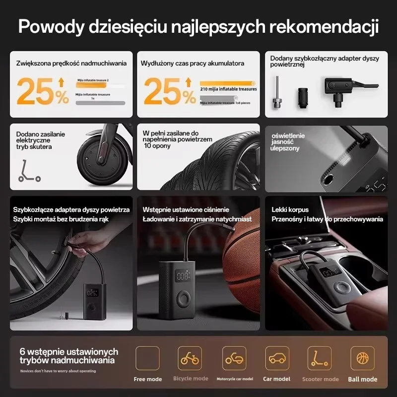 Xiaomi ضاغط هواء كهربائي محمول Mijia مضخة هواء 2/2D كنز صغير Type-C 150 رطل لكل بوصة مربعة منفاخ لإطارات السيارة LED متعدد المهام الكنز