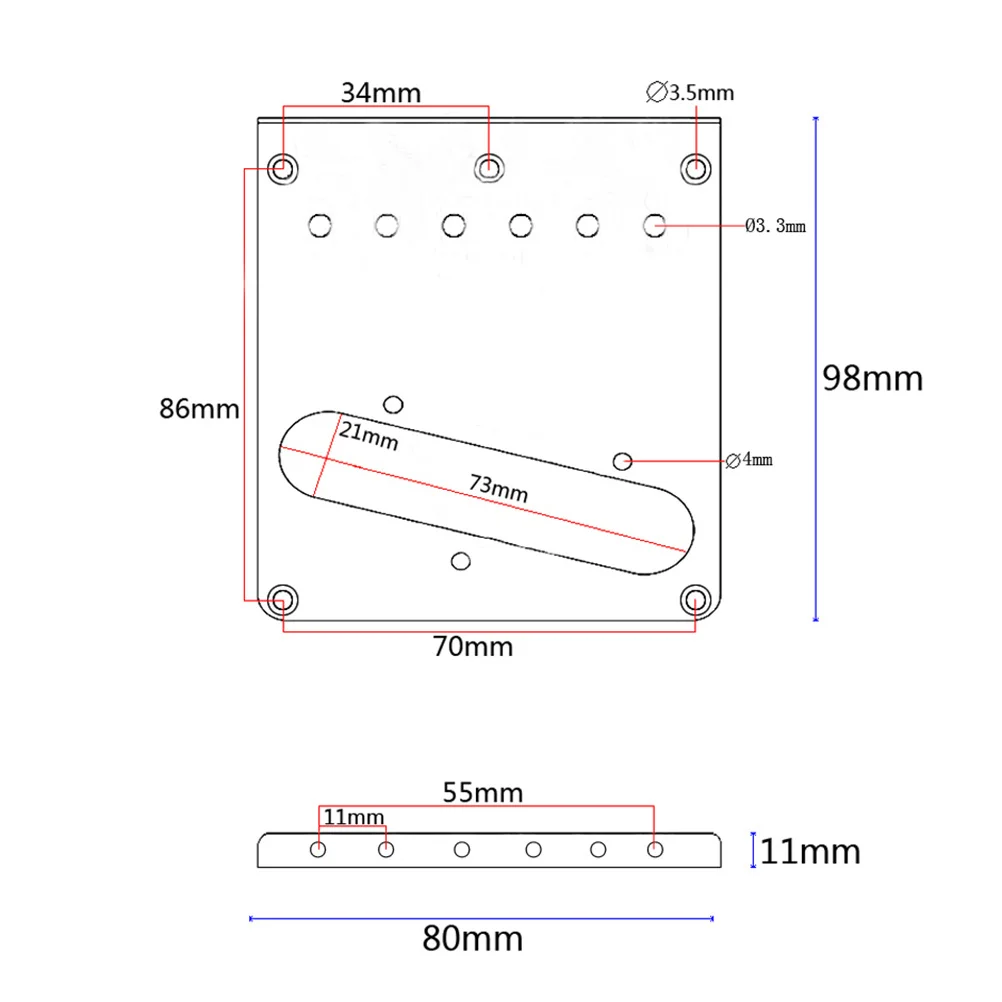

Top-Loading Guitar Bridge Plate 98x80x11mm Silver for Tl 6 String Electric Guitar Pickup Replacement Accessory Single Side