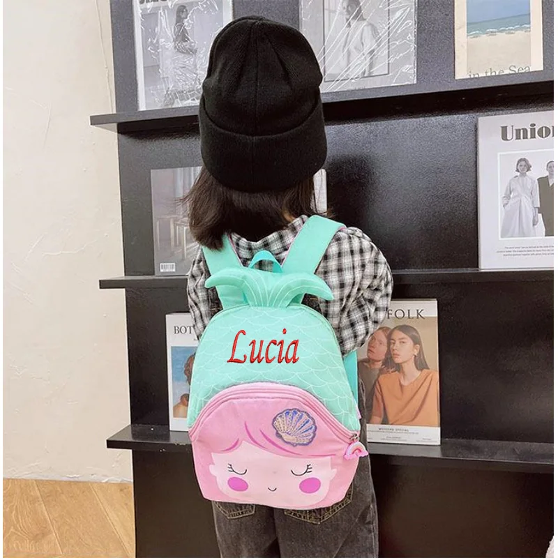 Saco de Nylon infantil personalizado, mochila sereia fofa, mochila escolar do jardim de infância, casual, de 3 a 6 anos