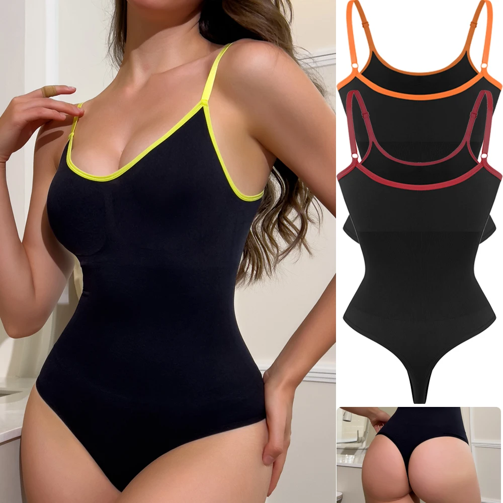 Contrast Strap Thong Body Shaper Bodysuit Women Seamless Fashion Tummy Control One-piece Underwear Slimming Waist Shapewear 3XL