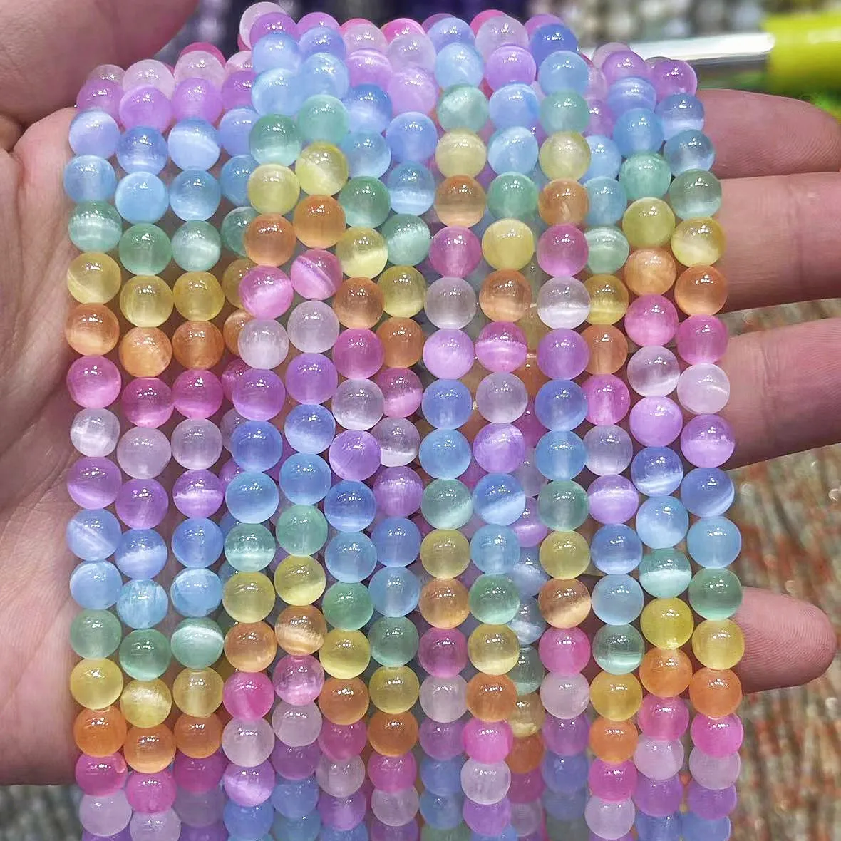 

Noble Natural Colorful Cymophane Stone Bead 6/8/10MM Round Gypsum Loose Charm Beads Accessories For DIY Bracelet Jewelry Making