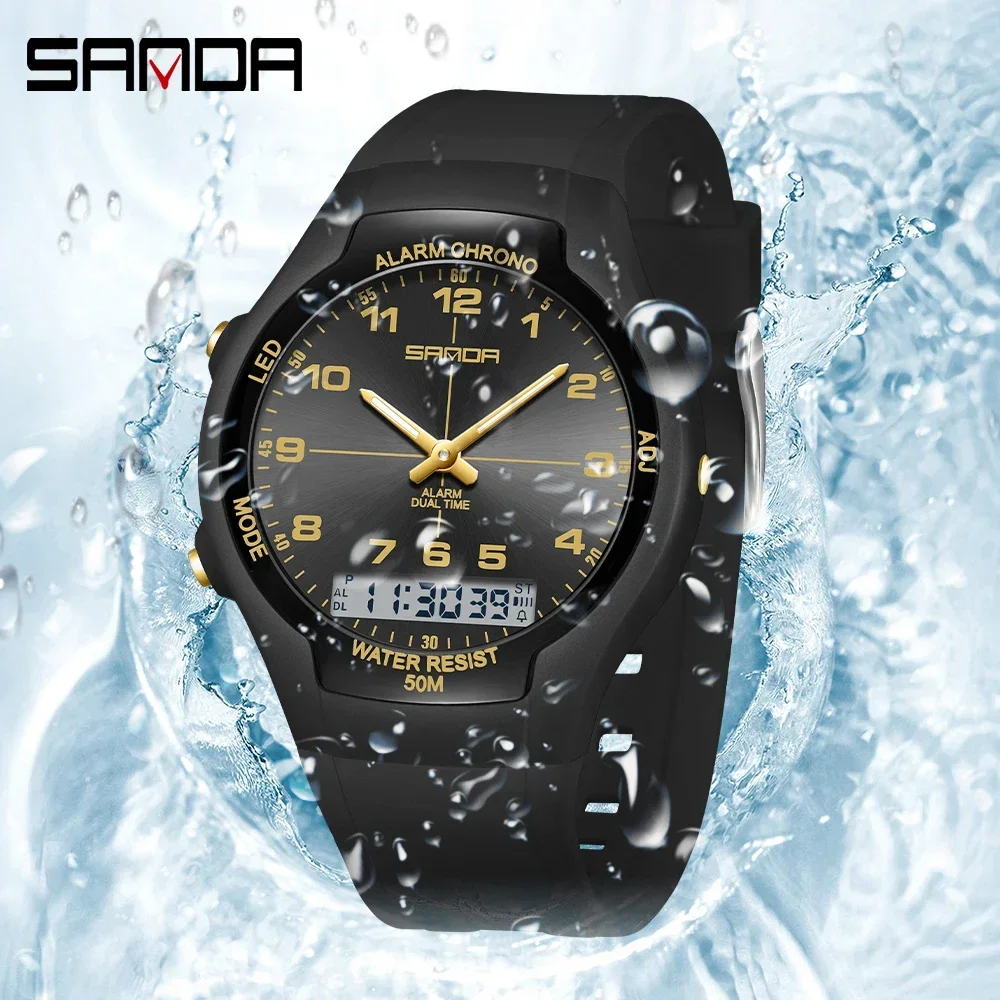 SANDA SD6320 デジタル腕時計 レディース スポーツ クロノグラフ カレンダー レディース クォーツ 50m 防水 LED 電子時計