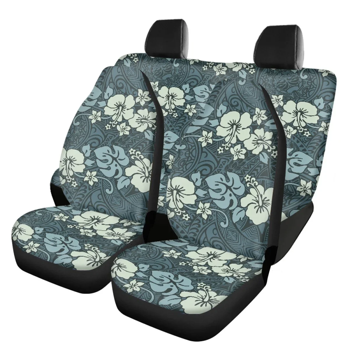 Monstera Hibiscus Flower Design Front/Back Seat Covers Breathable Universal Elastic Remove Car Seat Cover Non-Slip Auto Intorior