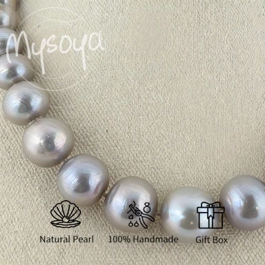 

MYSOYA 10-13 мм серое ожерелье с пресноводным жемчугом Эдисона, серая завязка в подарочной коробке, ювелирные изделия унисекс, идеально подходящее для свадьбы, дня рождения, Нового года