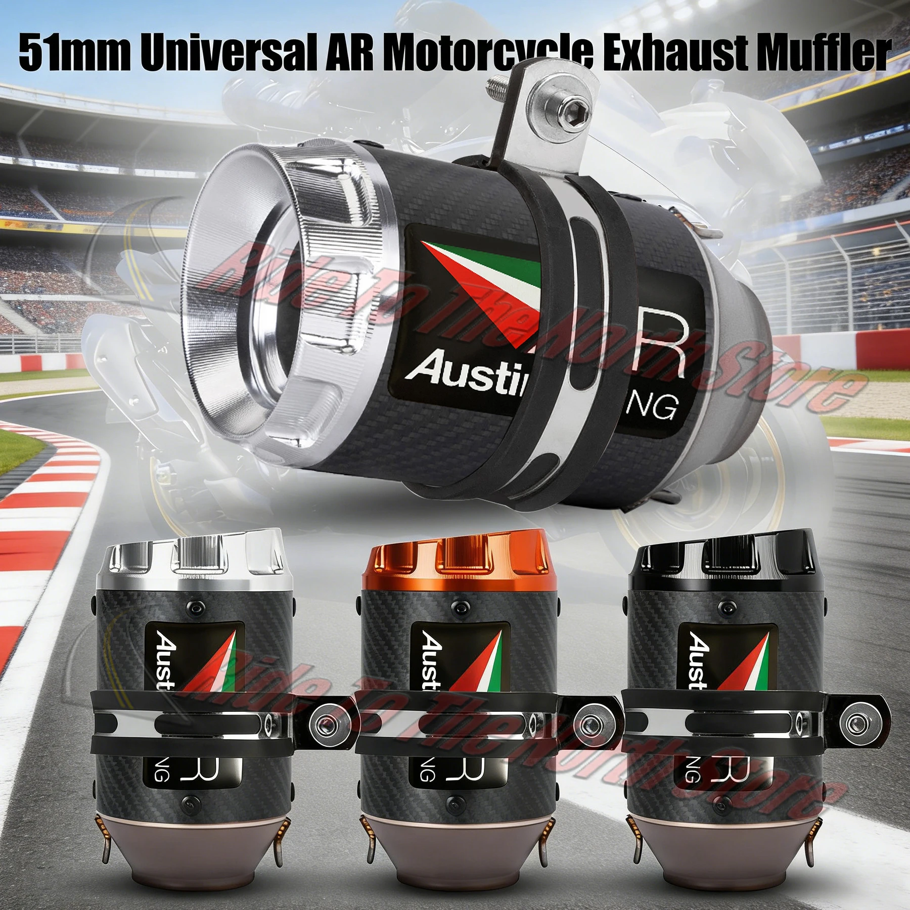 

51mm Slip On AR Carbon Fiber Stainlesss Exhaust Tail Pipe For Kawasaki Honda Yamaha KTM Suzuki CFmoto Bmw ETC Muffler Modified