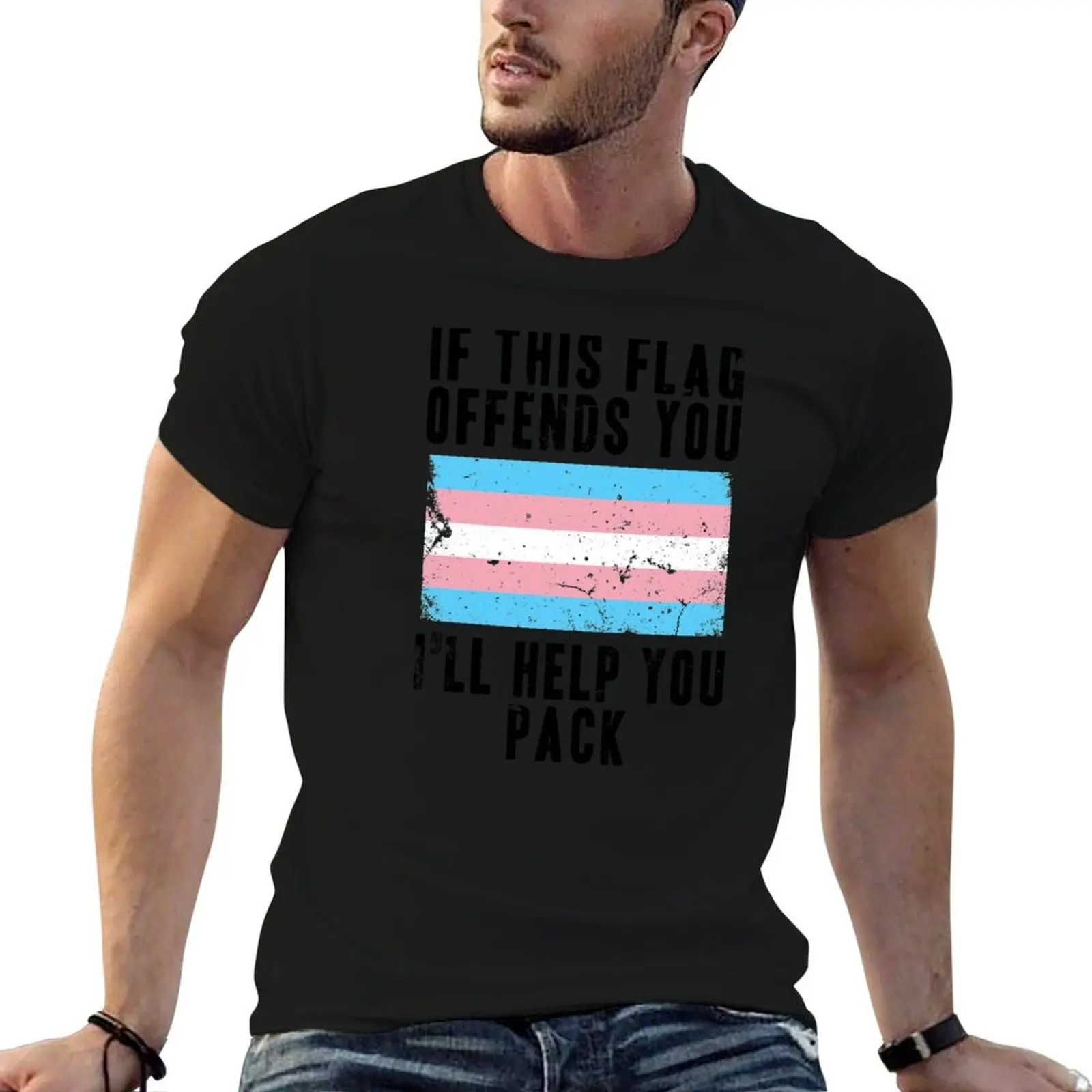 If This Flag Offends You I'll Help You Pack Trans Flag T-Shirt Cool Dry Performance T-Shirt