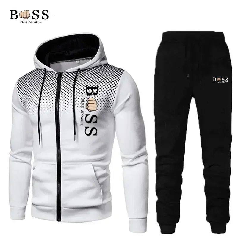 Men's Sets Zip Hoodie+Pants 2-piece Set 2024 New Spring Fashion Sports Brand Men's Set Casual Fitness Jogging Sportswear Suit