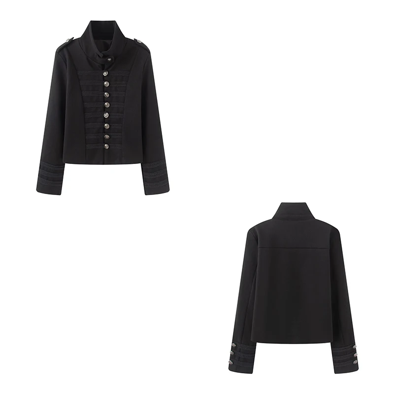 Guobioziy Women's Punk Slim-Fit Wool Coat 2026 Spring-Autumn Solid Color Studded European-Style Casual Fashion Trend for Daily