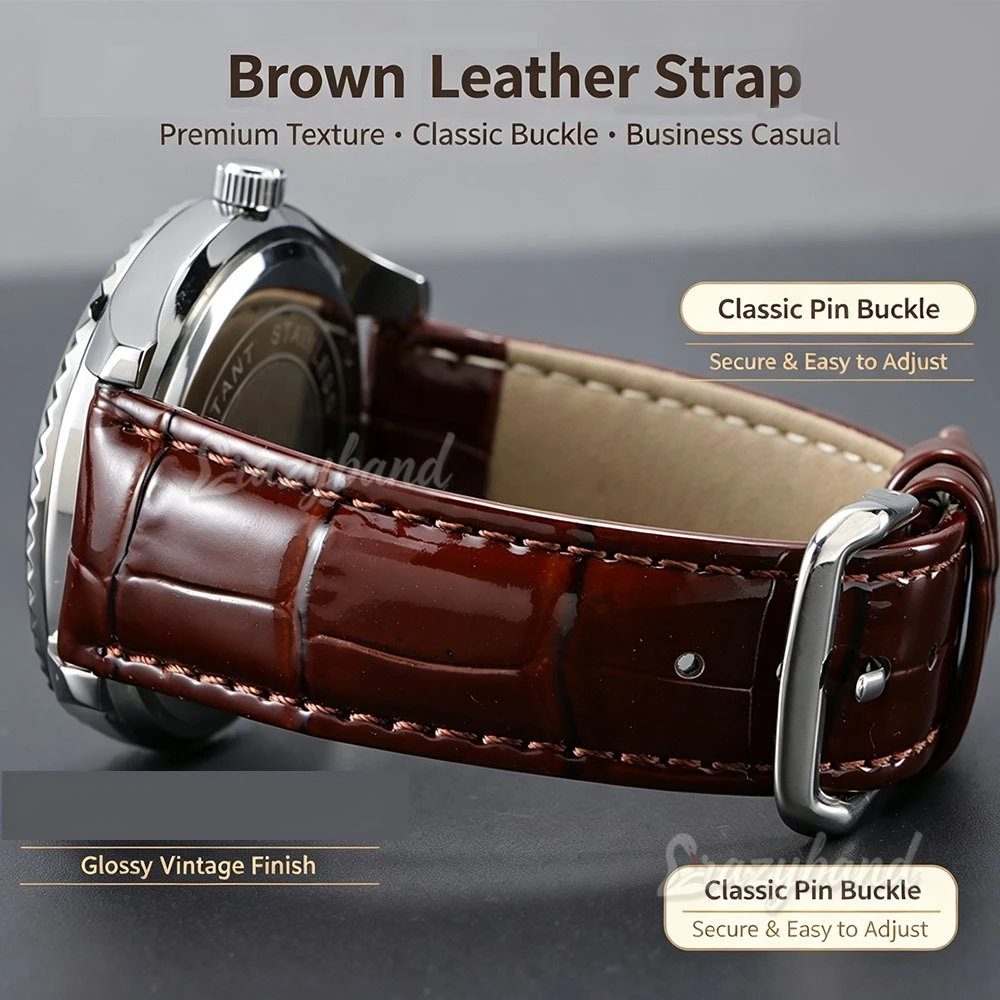 12mm 14mm 16mm 18mm 19mm 20mm21mm22mm24mm Leather Strap Vintage Cowhide Watch Band Universal Sport Waterproof Bracelet Accessory