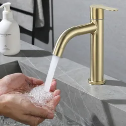 Bathroom Brushed Gold Basin Faucet Tap Wash Basin Single Cold Water Sink Faucet Gold Tap Bathroom Accessories