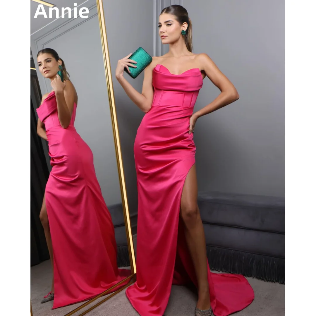 

Annie Hot Pink Prom Dresses Sexy Mermaid Side Slit Evening Dresses Formal Occasions Women's Wedding Party Dress Robes De Soirée