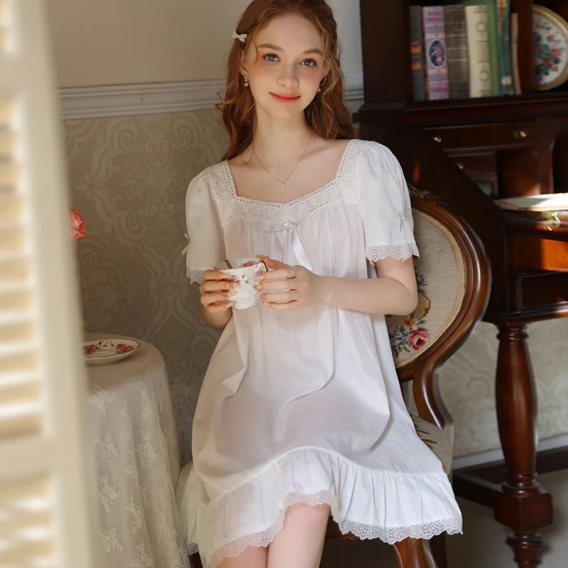 cotton night dress ladies Women's Nightgown Summer Sleepwear V-Neck NEUTRALSEDIT