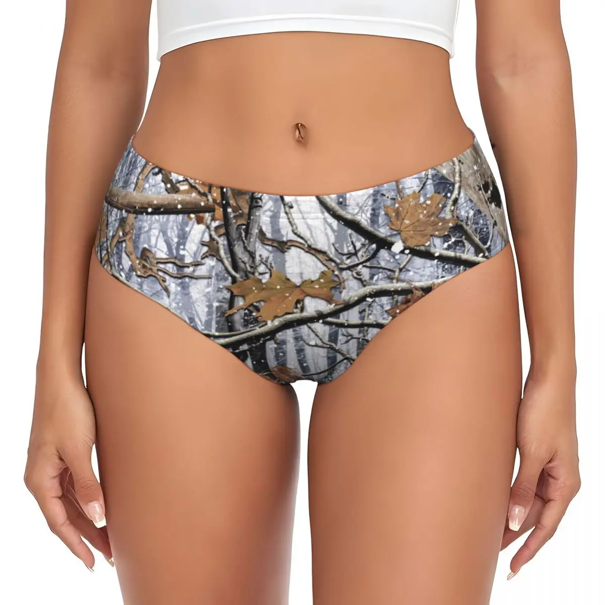 Custom Women's Hunting Camo Tree Camouflage Snow Pattern Panties Underwear Female Comfort Brief Panties Briefs Underpants