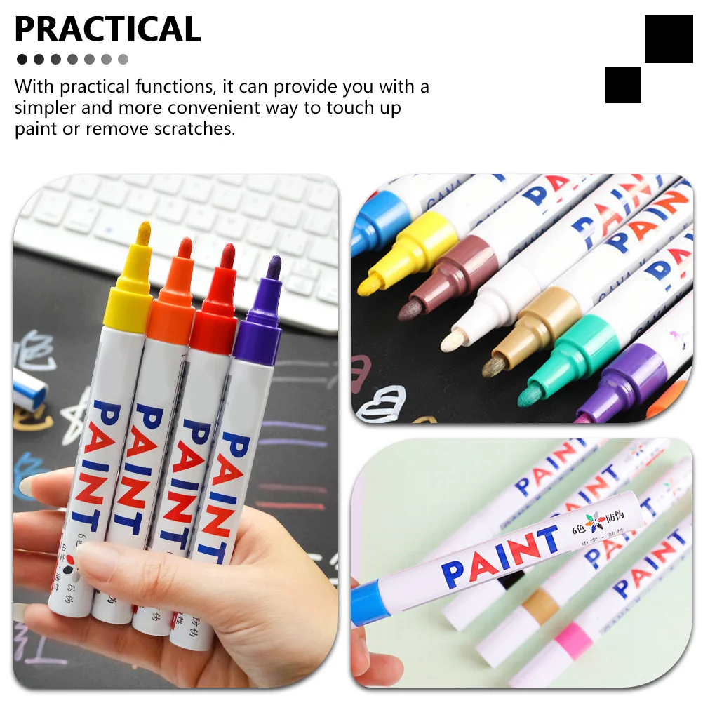 6 قطعة أقلام الطلاء الملونة الصناعية علامات مقاومة للماء سريعة الجافة خدش إصلاح قلم طلاء الكتابة على الجدران أداة السيارة المنزلية