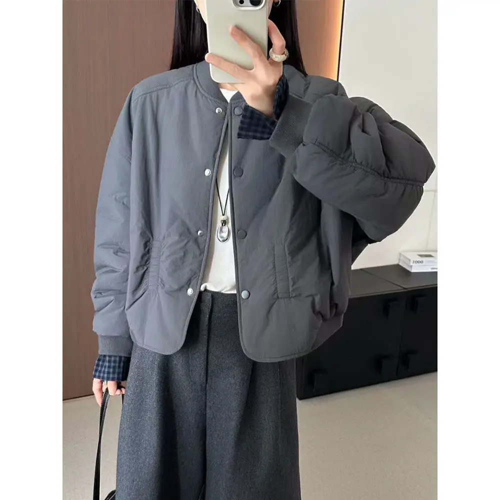 

Зимняя новая короткая версия дизайна с клетчатыми манжетами и лоскутной бейсбольной курткой, повседневная толстая теплая хлопковая куртка для женщин