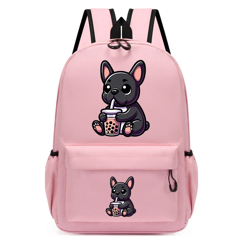 Children Schoolbag Boys Girls French-Bulldog Dog Bubble Tea Cartoon Backpack Backpack Back To School Backpack Kawaii Schoolbag