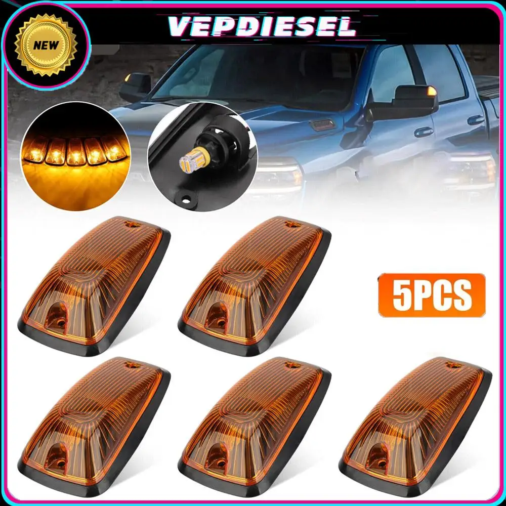 

5pcs New Amber LED Cab Marker Roof Lights For 1988-2002 Chevrolet GMC C/K 1500 2500 3500 Pickup Trucks Yellow Cover Lights