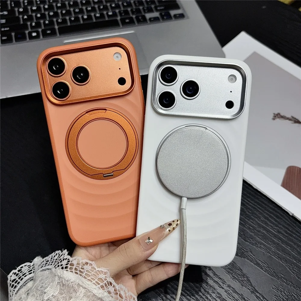 Luxury Water Ripples 360 Rotating Bracket for Magsafe For iPhone 18 Pro Max 18pro 17 Pro Frosted Hard Shockproof PC Holder Cover