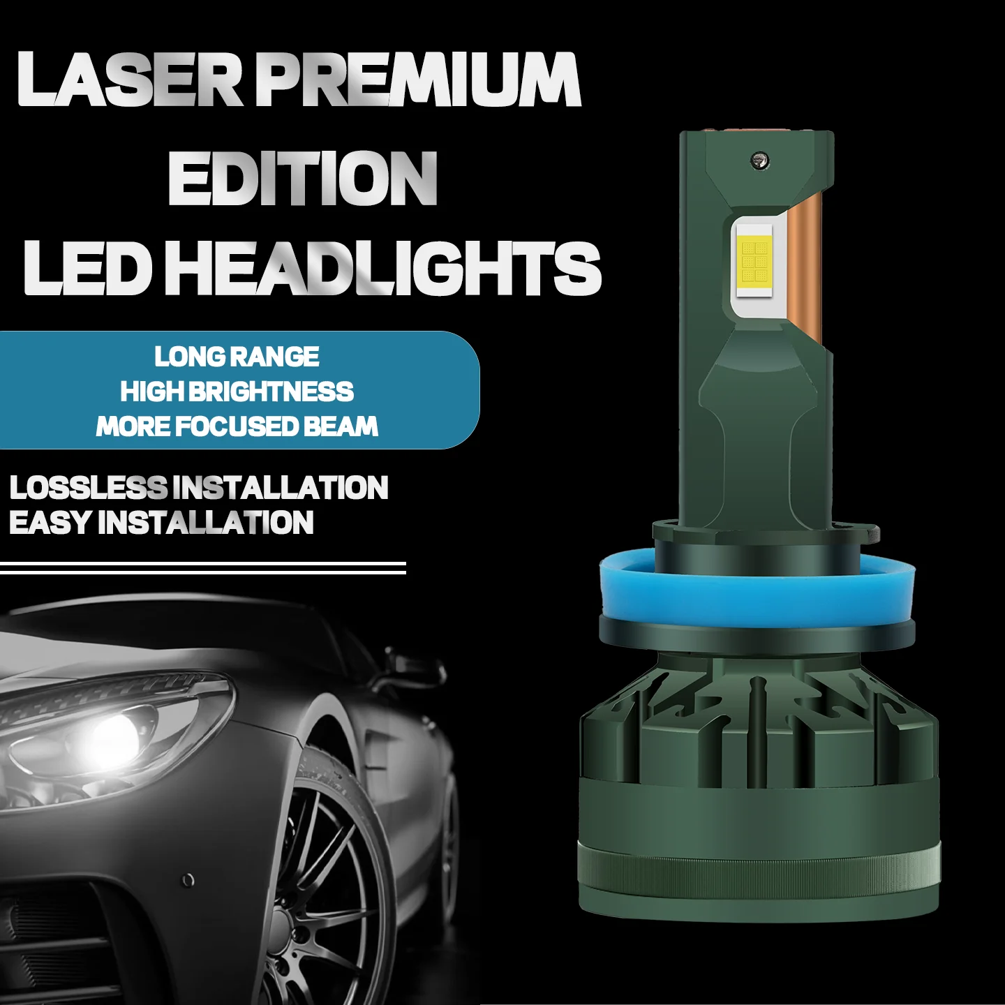 

2PCS LED Car Headlights Strong Light Waterproof 12000LM 50W Car Headlamp Low Beam Light Quick Cool No Noise 6500K H11 LED H7 H1