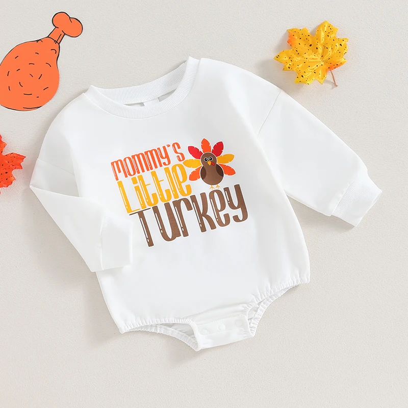 

Infant Girls Cozy Crewneck Jumpsuit with Long Sleeves and Adorable Turkey Print - Perfect Thanksgiving Outfit for Your Little