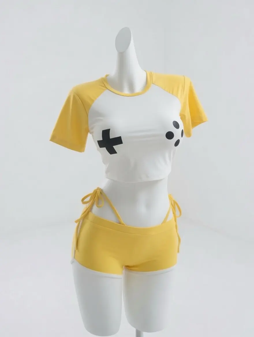 Tenue de cosplay NIKKE Elegg, ensemble haut court et short imprimé manette de jeu, vêtements de sport sexy pour femmes, maillot de bain 2 pièces en stock